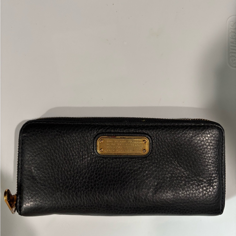 Marc Jacobs Large Black Leather Wallet with Gold Accents
